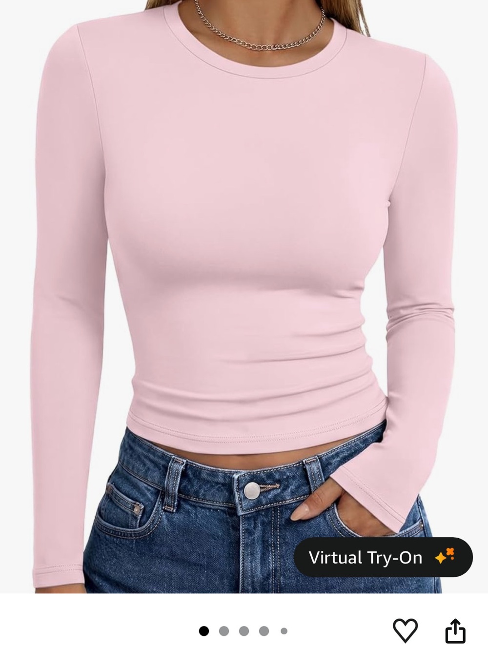 Long Sleeve Seamless Crewneck Top - Light Pink Size Medium
